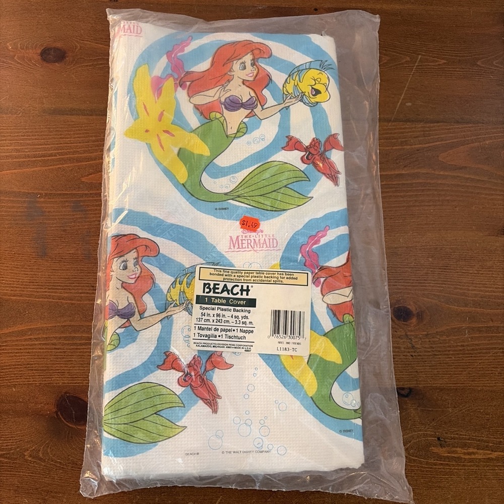 Vintage Disney The Little Mermaid Beach Table Cover 54" x 96" Paper Ariel